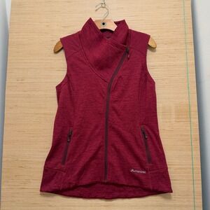 Macpac Womens Asymmetrical Zip Wrap Vest Burgundy Heather Grid Fleece Size 10